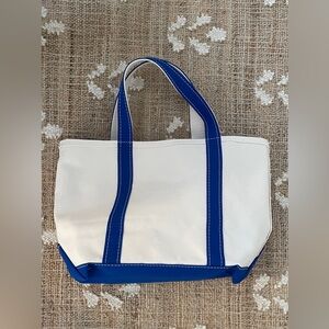 L.L. Bean White Canvas Tote with regatta Blue Trim